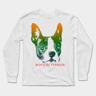 The boston terrier head is Violet, Green, Orange Long Sleeve T-Shirt